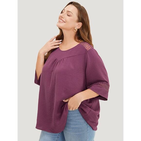 Plus Size 18 - 20 • 2x • BloomChic • mauve  Gathered Lace Patchwork Blouse - Picture 3 of 14
